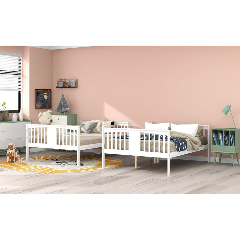 Lit superposé double au-dessus en blanc, conception en bois massif, pour l'accessibilité, garde-corps supérieur, tête de lit inférieure, lit blanc à configuration d'espace efficace, mélange de contreplaqué et de pin, longueur, soirée idéale