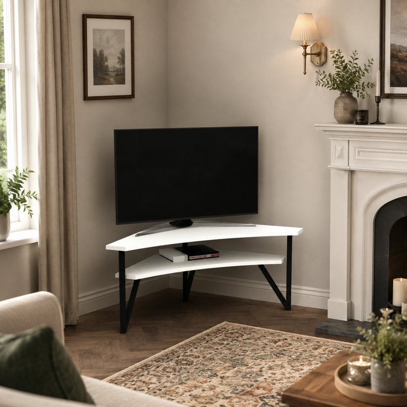 Krut Corner TV Stand for TVs up to 43" with Open Shelf 102 cm Wide, White