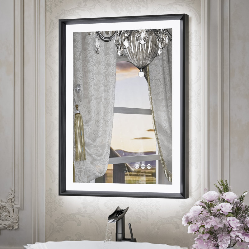 Miroir de salle de bain à DEL New Rockford, Noir, 28 po x 20 po, Rectangulaire