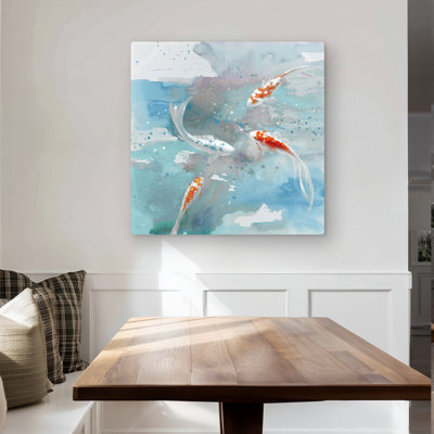 Koi Fish in Blue Water - Gray Aquatic Animals Metal Print