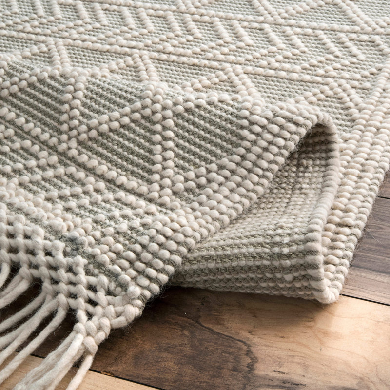 Sechrist Geometric Handwoven Flatweave Cream/ Sage Green Area Rug, Rectangle 4' x 6'