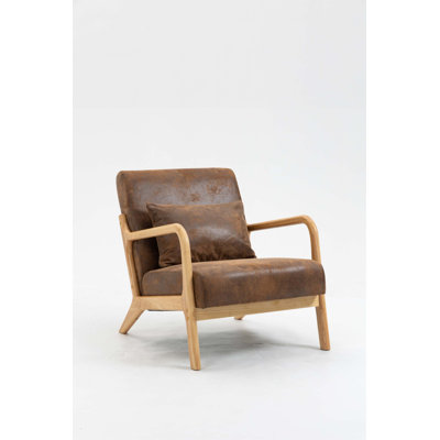 Mid Century Modern Accent Chair with Wood Frame, Upholstered Living Room Chair with Waist Cushion for Comfort and Style