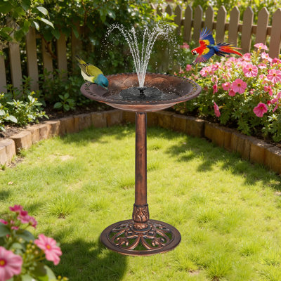 Bain solaire pour oiseaux avec pompe de fontaine, bain autoportant pour oiseaux en polyrésine de 28 po avec bord évidé, base remplissable stable, bain d'oiseaux de jardin antique pour la cour, la pelouse, le patio et l'extérieur