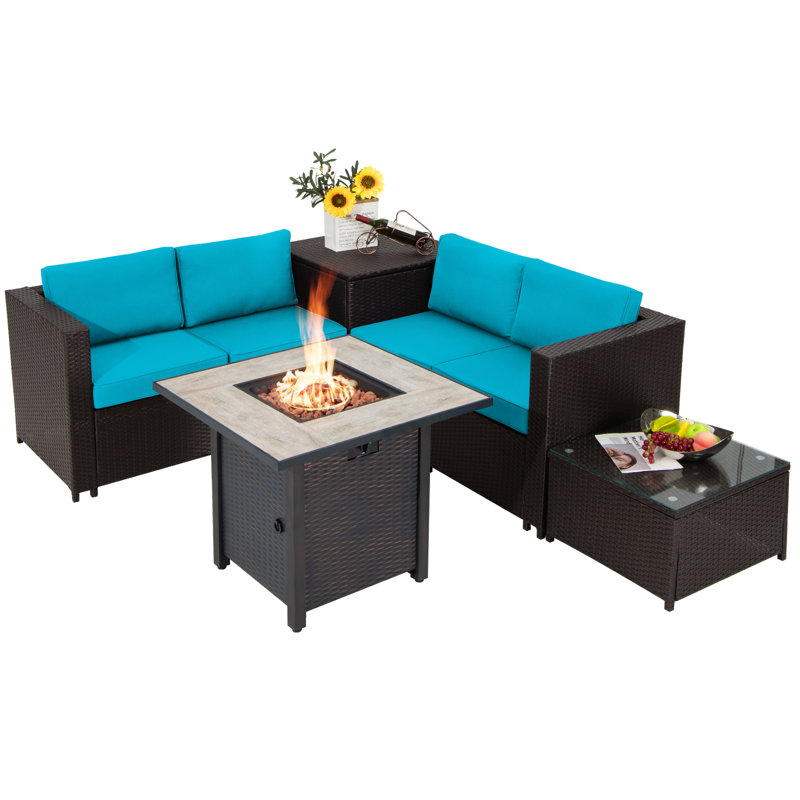 Ensemble de conversation avec canapé et coussins 5 pièces, Turquoise