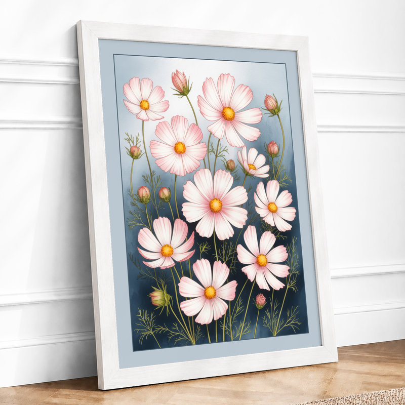 Cosmos in Bloom Botanical - Framed Print, A3 - 42.0 x 29.7 cm, White