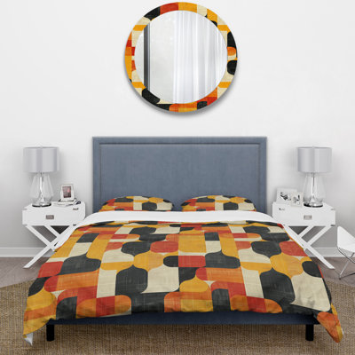 Ensemble de housse de couette orange et noir Midcentury Geometric Shapes IV - Midcentury Colours