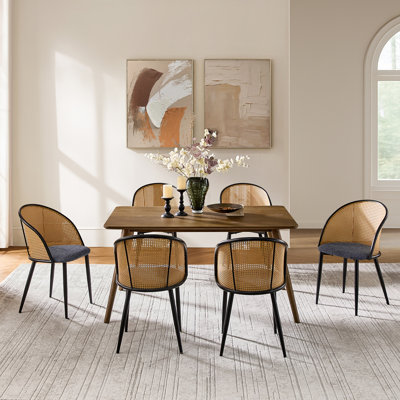 Anita Mid-Century Modern Dinning Chair with Rattan Hollow Backrest