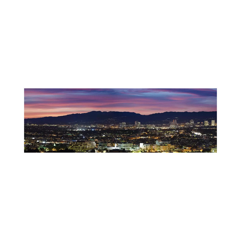 High Angle View Of A City At Dusk, Culver City, Santa Monica Mountains, West Los Angeles, Westwood, California, USA - Wrapped Canvas Panoramic Print