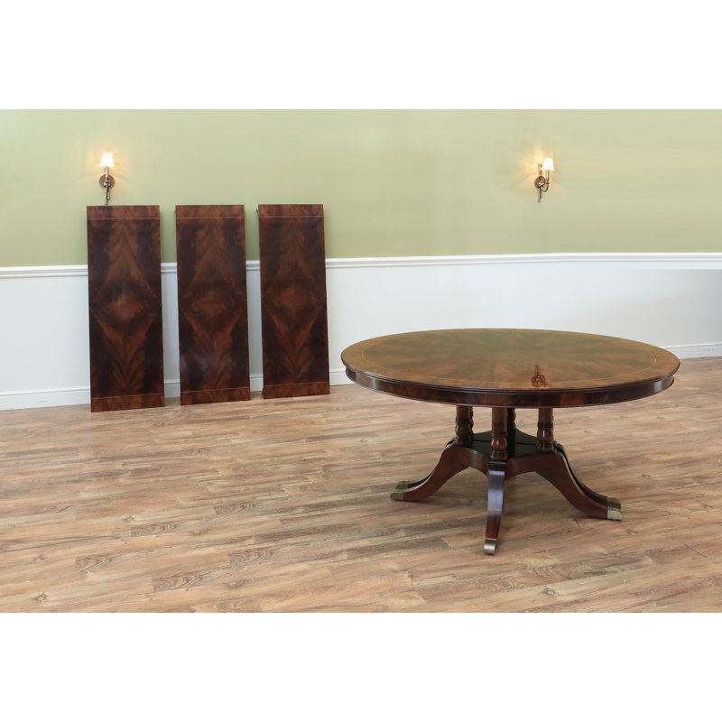 Round Mahogany Dining Table Opens To 10 Feet  Seats 12