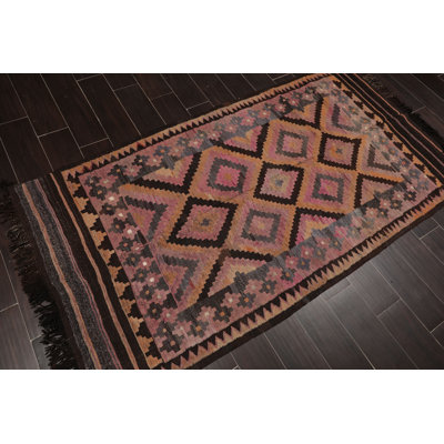 Tapis de zone en laine brun/rose 3 pi 8 po x 7 pi one-of-kind à la main noué la Adamo