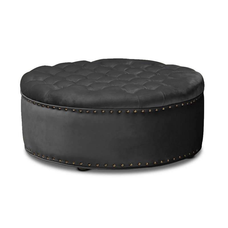 Croom 90cm Wide Tufted Round Footstool Ottoman, Black