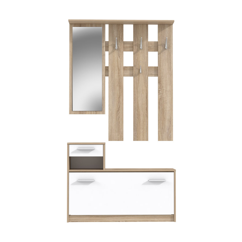 Adarsh Hall Tree 97.5cm Wide with Shoe Storage, Sonoma-Eiche/Weiß