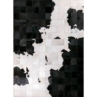 Tapis noir et blanc en cuir de vachette patchwork - Tapis fait main en cuir de luxe pour salon, chambre à coucher - Tapis multisize