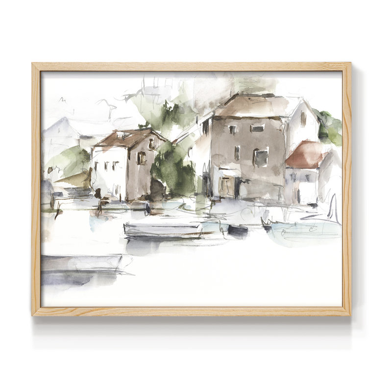 Serene Lakefront II -Framed Print - Restickable, H 8 po x l 10 po, Naturel
