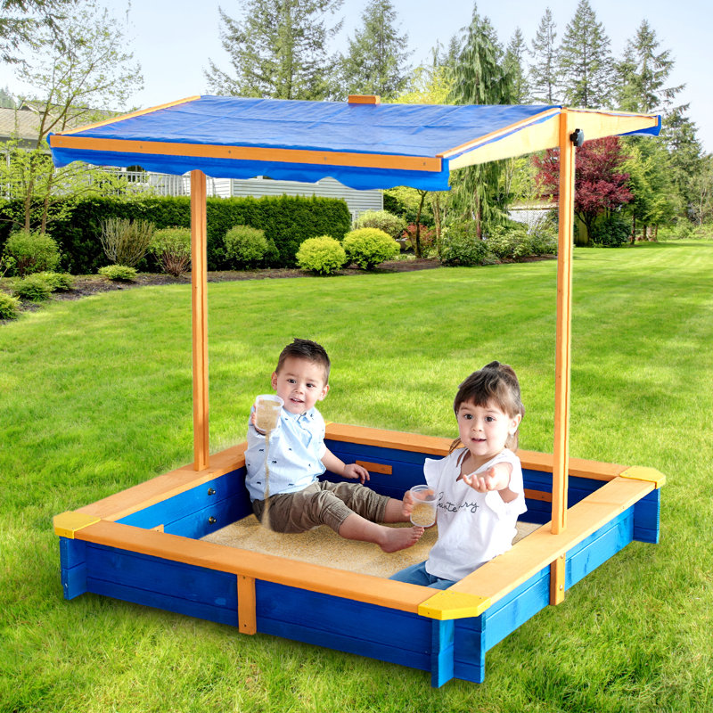 Teamson Kids 118cm x 118cm Solid Wood Square Sandbox with Cover