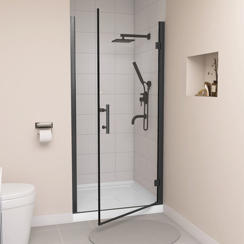 32-33.25" W X 72" H Pivot Frameless Swing Shower Glass Door With Clear Tempered Glass, Right Opening, Matte Black