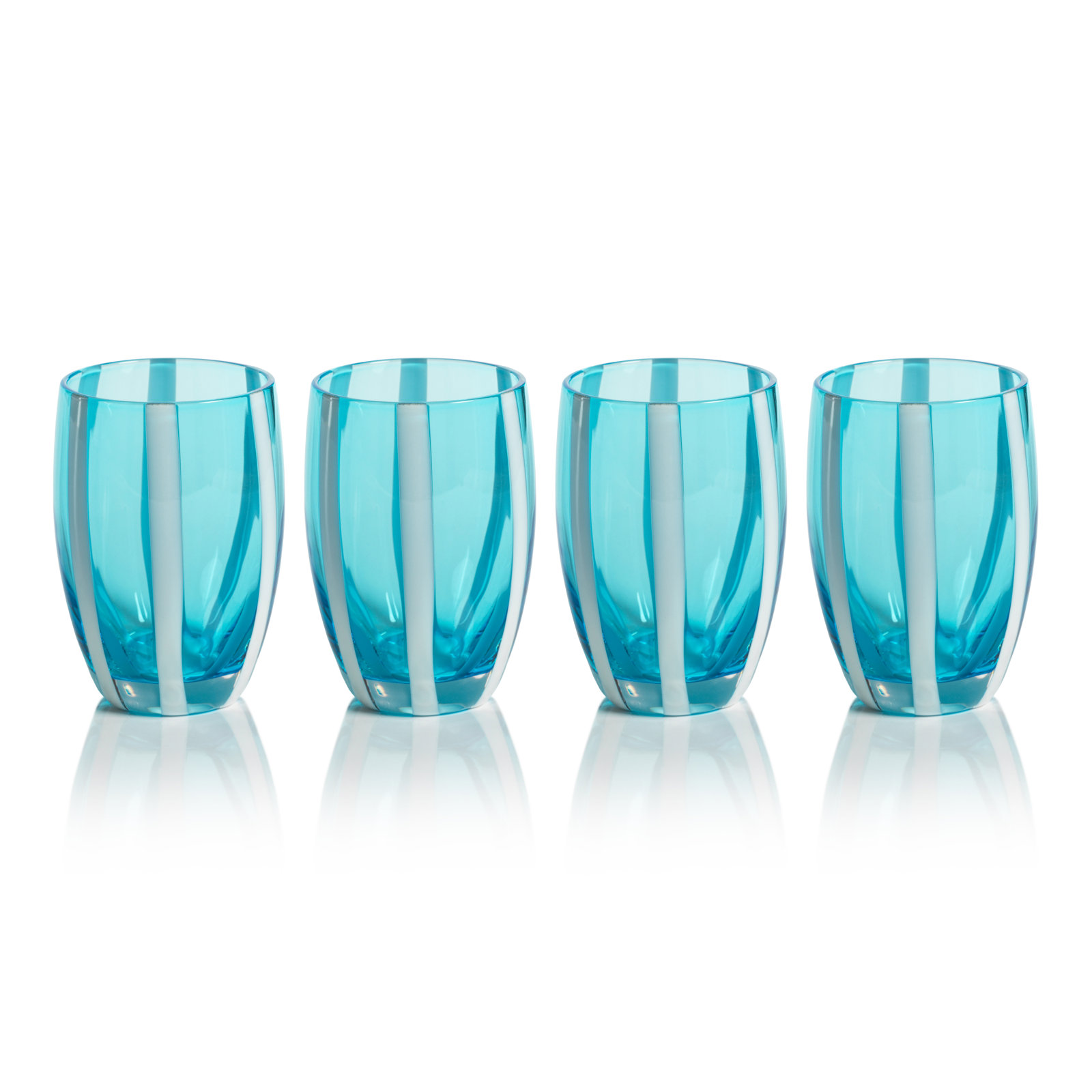 Brasilia Stemless Glasses, Set of 4, Aqua Blue