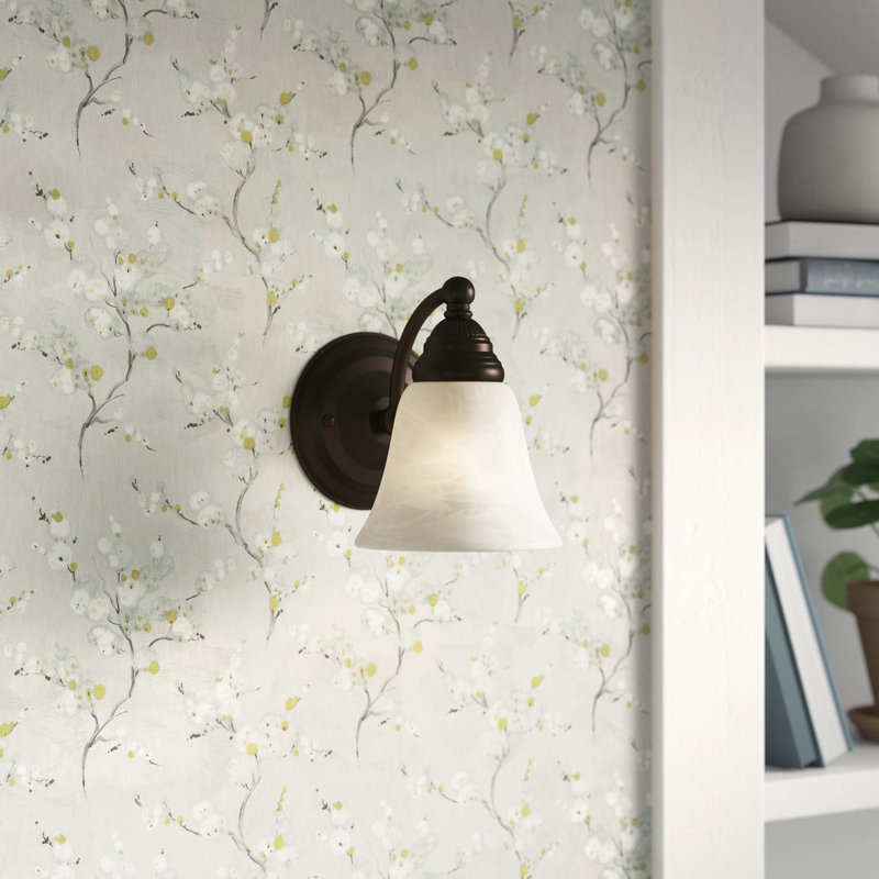 Moyer 1-Light 5.25 inch Wide Oil Burnished Bronze Traditional Bathroom Vanity Lighting Fixture, White Alabaster Glass Shade, Dimmable, LED Compatible, Wall Mounted Steel Sconce