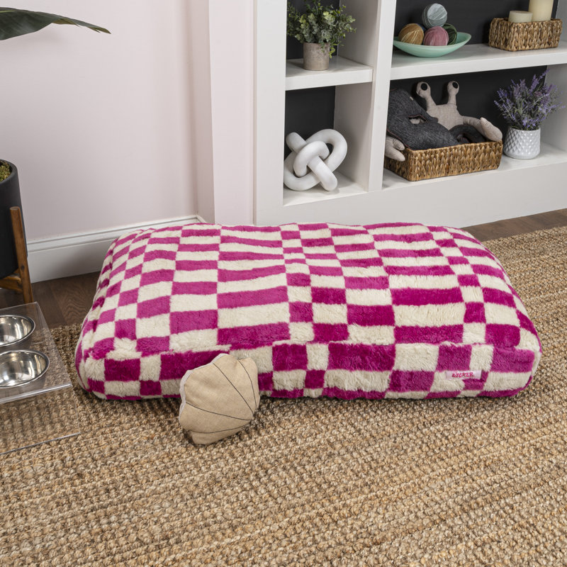 Lit pour animal de compagnie rectangulaire moelleux réversible avec housse lavable, Carreau framboise