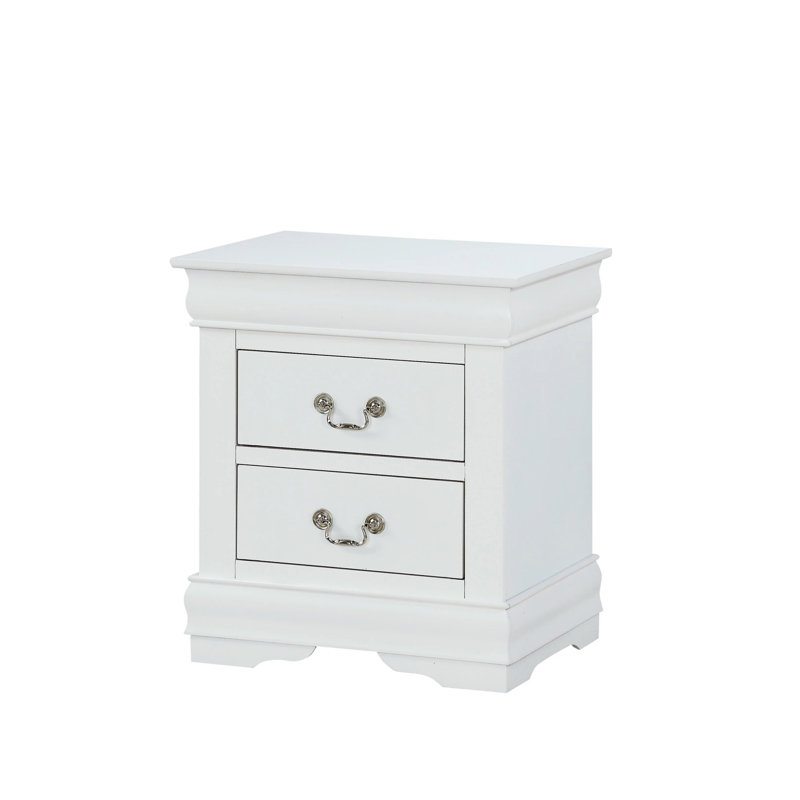1Pc Two Drawers Louis Philip Nightstand Solid Wood Contemporary & Simple Style, White