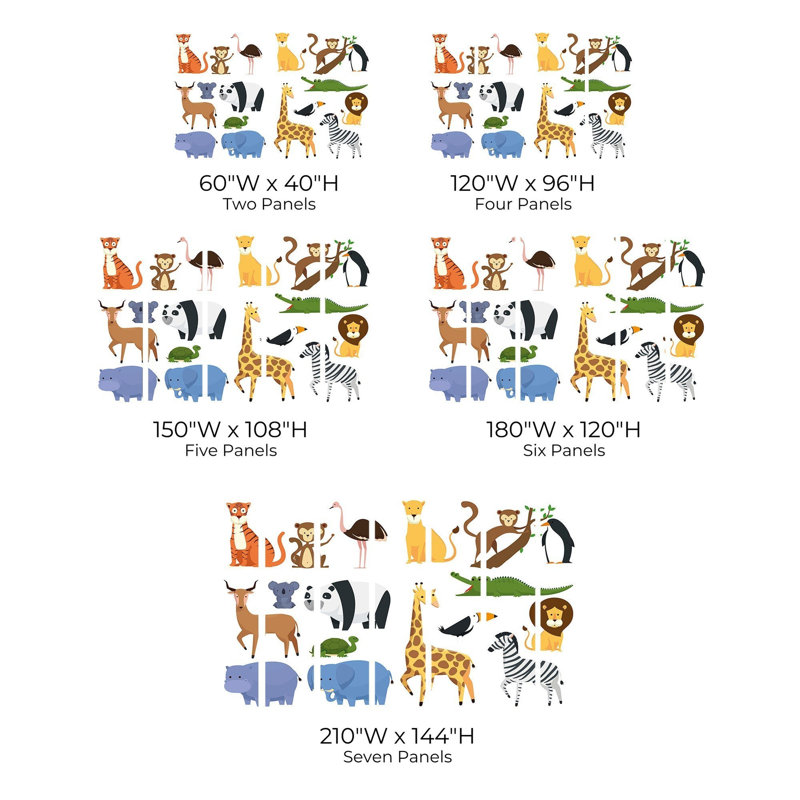 Murale pelez et collez de qualité supérieure - Animaux de dessin animé, L 96 po x l 120 po