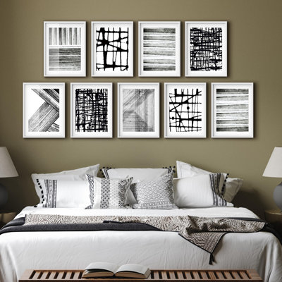 Art mural encadré, ensemble de galerie, encre, coup de pinceau, dessin au trait, motifs abstraits, art moderne pour chambre à coucher, salon, bureau 