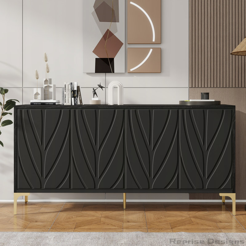 Buffet 4 portes sans poignée, Noir