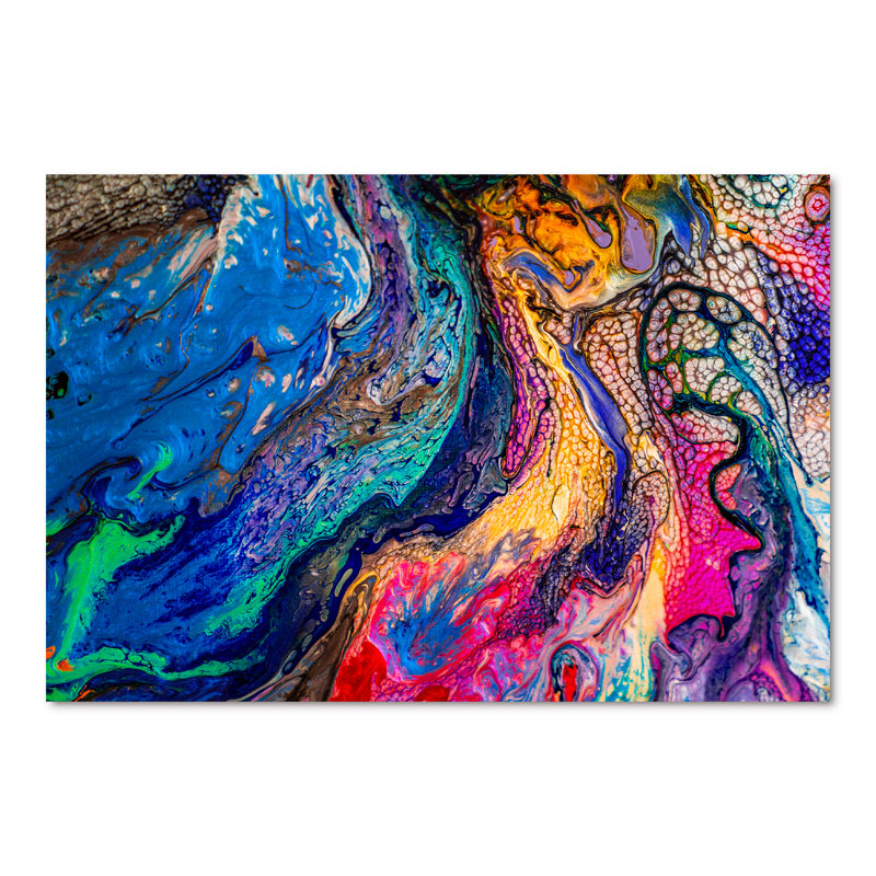 Rouge rouge bleu et jaune marbre - peinture sur toile, H 40 po x l 60 po, Toile tendue