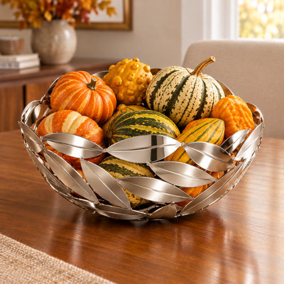 Elegance by Leeber Leaves Stainless Steel Stainless Steel Fruit Basket Bowl
