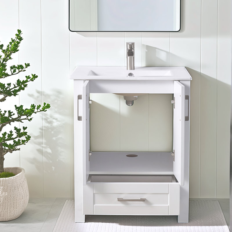 24" Modern White Free-Standing Single Bathroom Vanity Set