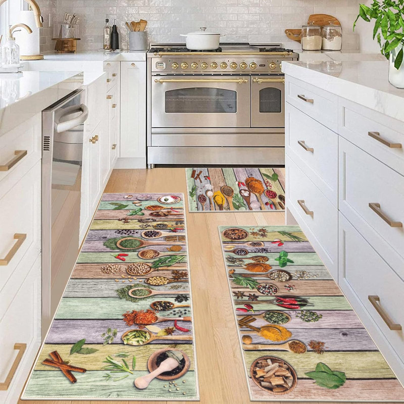 Farmhouse Non Slip Washable Kitchen Mats (Set of 3), Purple