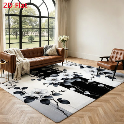 Élégant tapis floral, décoration de salon, envers antidérapant, tapis lavable pour la chambre à coucher, le vestibule, le bureau personnel et les espaces repas