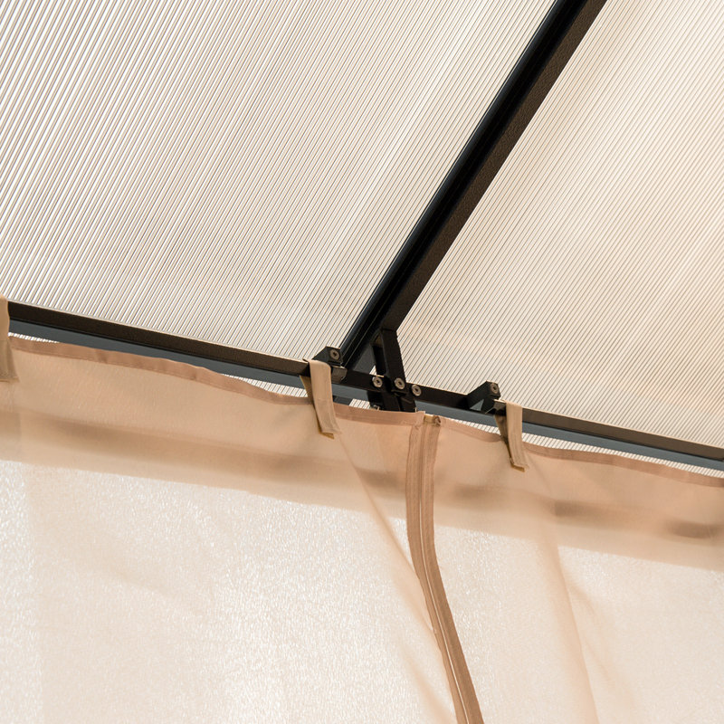 Natural Wood and Steel Hardtop Gazebo with Curtains