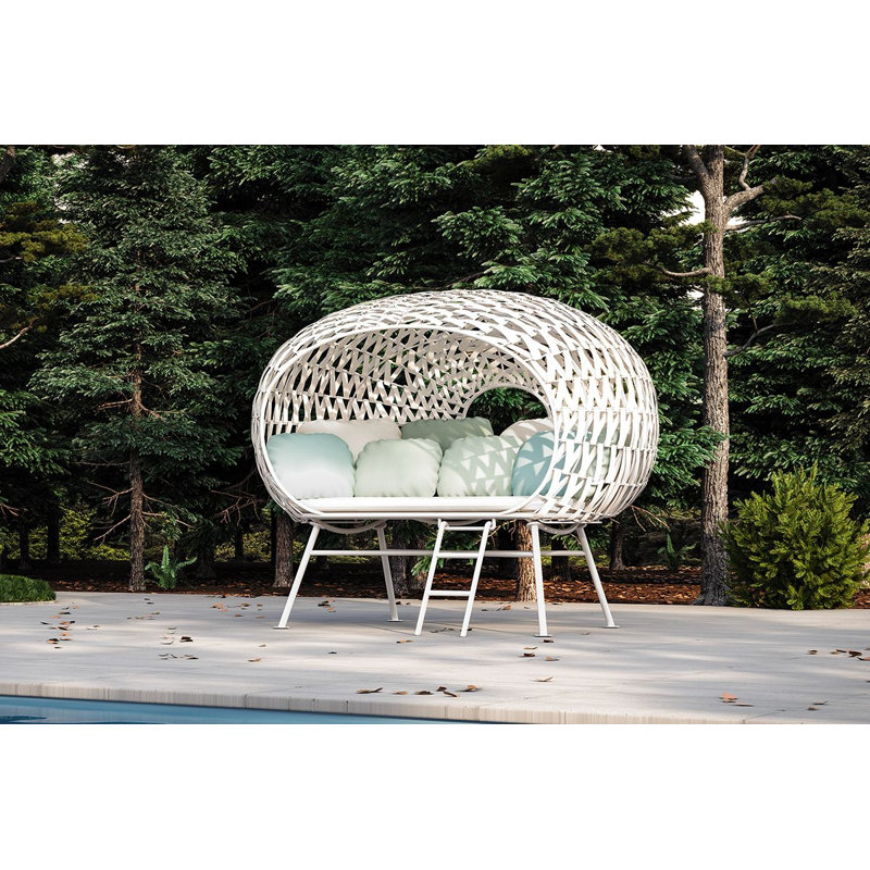 Apollo Outdoor 6 - Seat Patio Daybed, Whitewash, Canvas Canvas