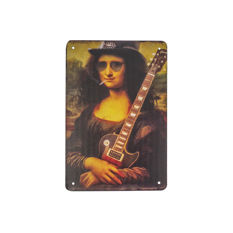 Drôle de barre oblique Mona Lisa, panneau de métal, musique, chambre à coucher, homme, grotte, bar, décoration murale