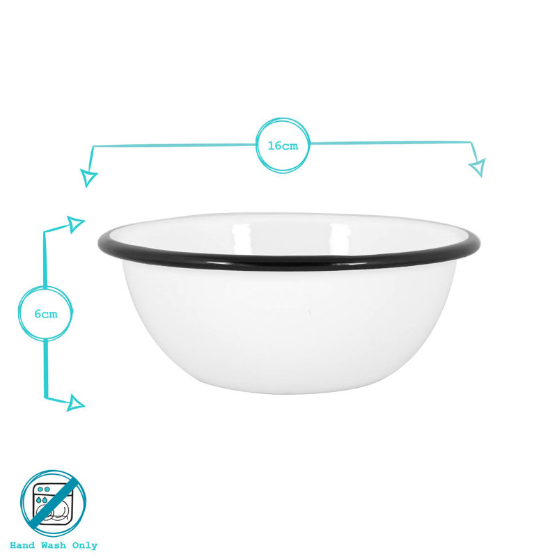 Argon Tableware - White Enamel Bowls - 16cm - Set of 6, Black