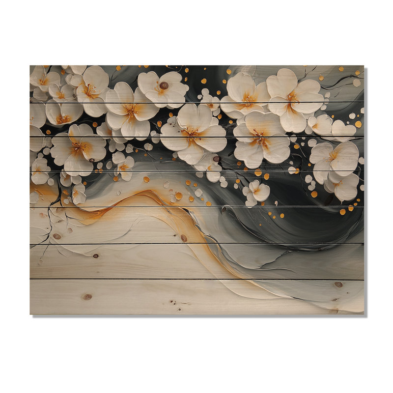 Velours cerisier en fleurs noir III - Art mural bois de cerisier en fleurs - sur bois de pin naturel