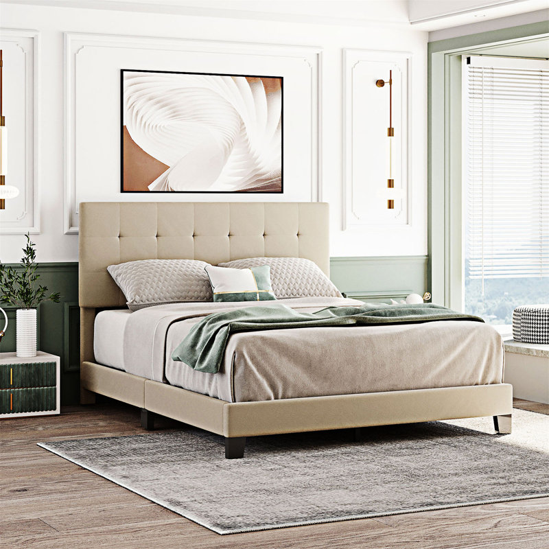 Fenouil Upholstered Platform Bed, Beige