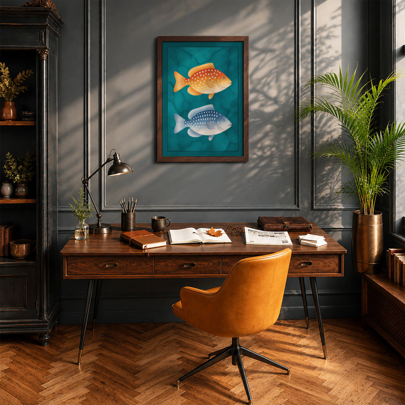 Fish in Symmetry Modern - Framed Print, A3 - 42.0 x 29.7 cm, White