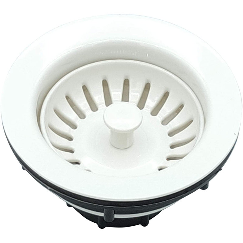 White ABS Plastic Kitchen Sink Basket Strainer with Rubber Stopper