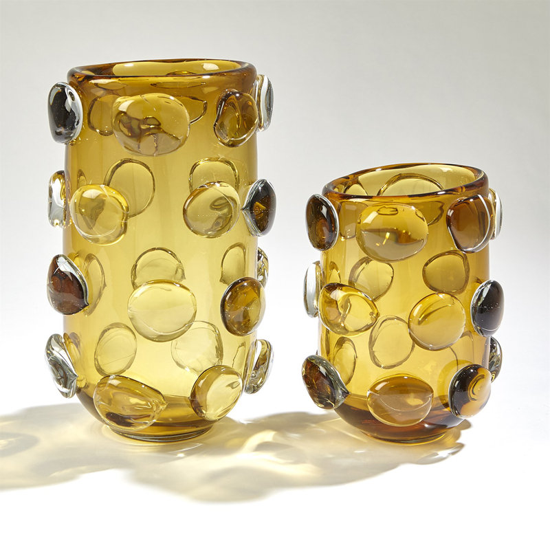 Rondelle Vase-Amber, 8" H x 6.5" W x 5.5" D