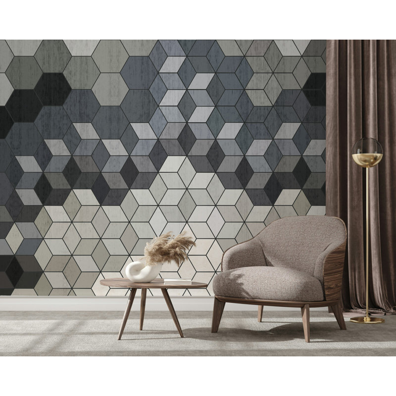 Papier peint amovible à formes géométriques foncées et claires Cubes, L 98 po x l 150 po