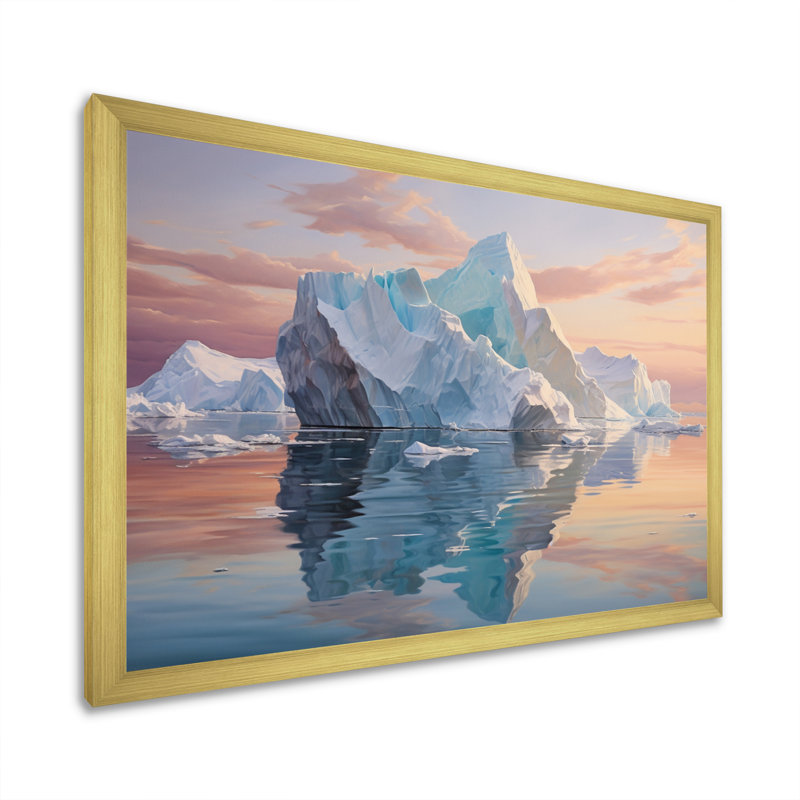 " Teal Peach Iceberg Frozen Serenity ", H 12 po x l 20 po x P 1 po, Cadre doré à une seule photo