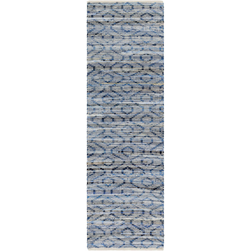 Denyer géométrique tissé à plat à la main et recyclé P.E.T. Tapis bleu / gris, Tapis de couloir 2 pi 6 po x 8 pi