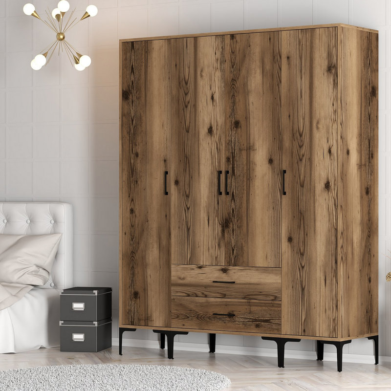Berend 4 Door Manufactured Wood Wardrobe, Walnut