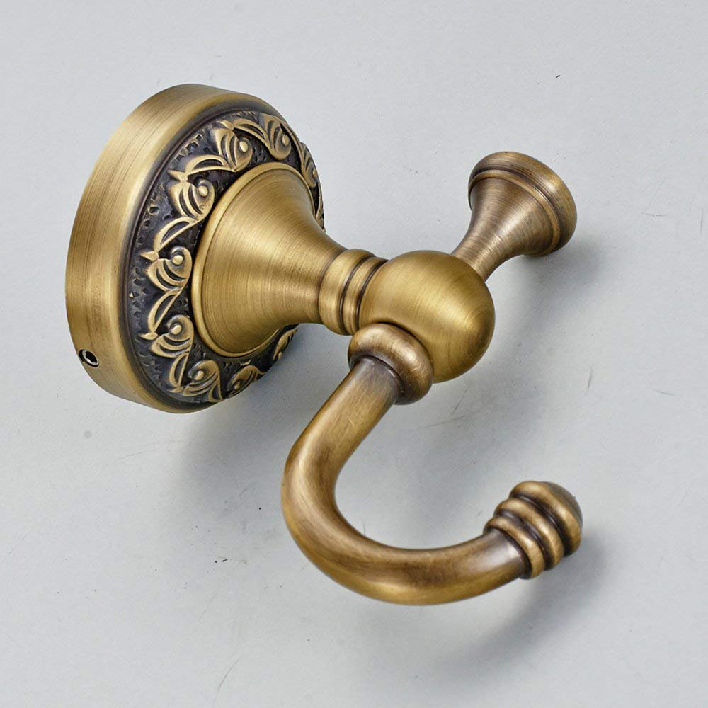 WINCASE Antique Brass Towel Hook Rail – 5-Brush Brass Wall Hooks For Bathroom, Robe, Coat & Hat Hanger