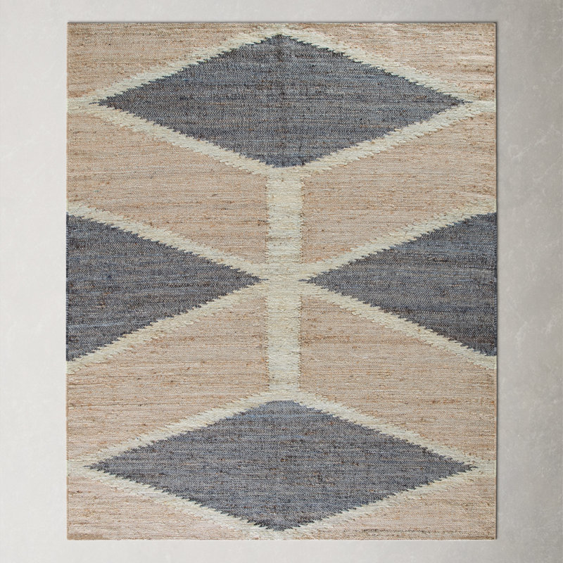Kenyetta Geometric Hand-Loomed Jute/Sisal Area Rug in Gray/Ivory/Tan, Rectangle 7'6" x 9'