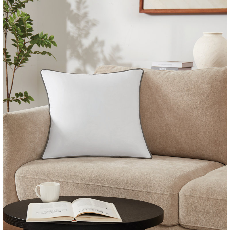 Brooklyn Loom Solid Contrast Piped Decorative Pillow, Square 20", White/Gray Trim