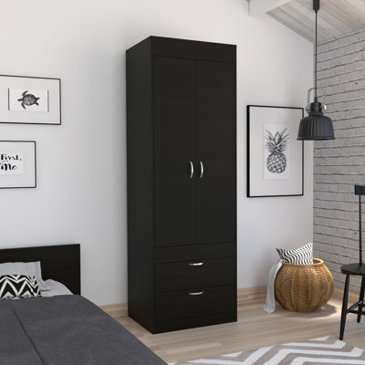 Compact Double Door Armoire, Lisboa, with Two Drawers and Hanging Rod, Freestanding Bedroom Storage Option