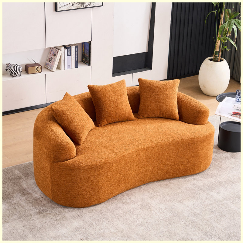 Full Size Chenille Upholstered Loveseat Sofa with Throw Pillows Orange